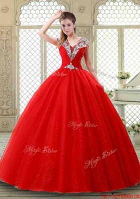 Exquisite Ball Gown Beading Sweet 16 Dresses with V Neck