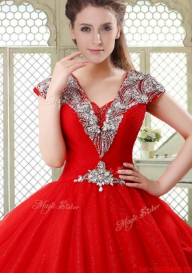 Exquisite Ball Gown Beading Sweet 16 Dresses with V Neck