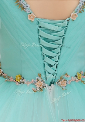 Exquisite V Neck Mint Sweet 16 Dresses with Appliques