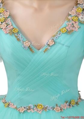 Exquisite V Neck Mint Sweet 16 Dresses with Appliques