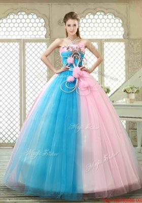 Fashionable Hand Made Flowers Sweet 16 Gowns with Strapless