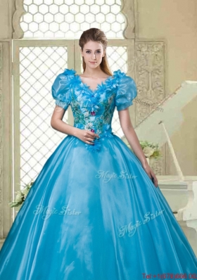 Gorgeous Appliques and Beading Sweet 16 Dresses with V Neck