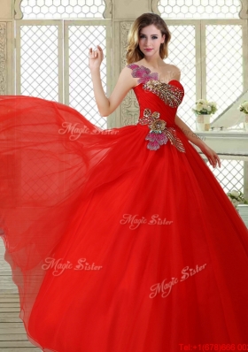 Hot Sale Appliques and Beading Sweet 16 Dresses with One Shoulder