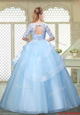 Hot Sale Half Sleeves Scoop Quinceanera Dresses with Lace