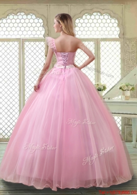 Lovely Rose Pink Quinceanera Dresses with One Shoulder