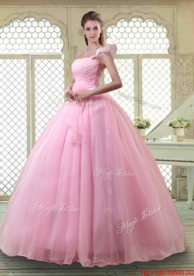 Lovely Rose Pink Quinceanera Dresses with One Shoulder