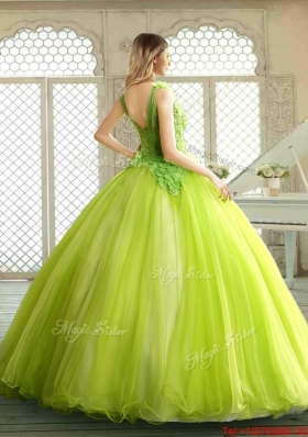 Luxurious Beading and Appliques Quinceanera Dresses in Yellow Green