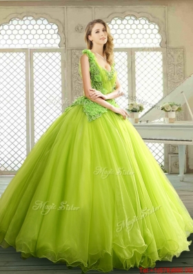 Luxurious Beading and Appliques Quinceanera Dresses in Yellow Green