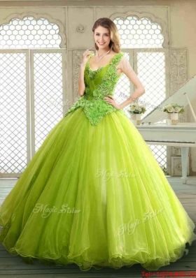Luxurious Beading and Appliques Quinceanera Dresses in Yellow Green