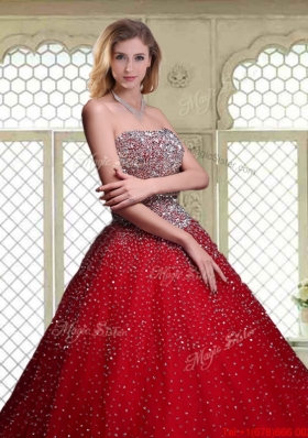 Luxurious Strapless Beading Quinceanera Dresses in Wine Red