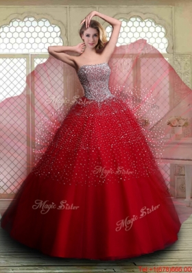Luxurious Strapless Beading Quinceanera Dresses in Wine Red