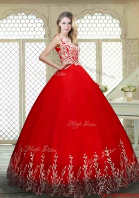 New Style Scoop Lace Up Quinceanera Gowns with Appliques