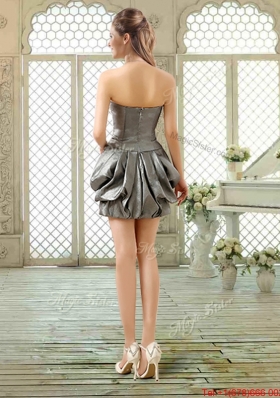 New Style Short Strapless Silver Prom Dresses with Pick Ups