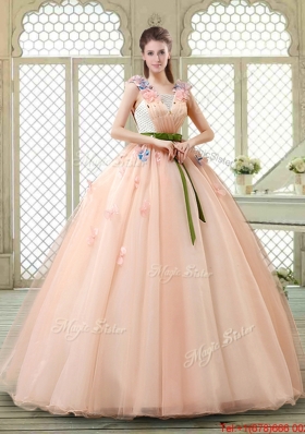 New Style Straps Quinceanera Dresses with Appliques and Belt