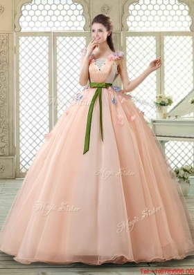 New Style Straps Quinceanera Dresses with Appliques and Belt