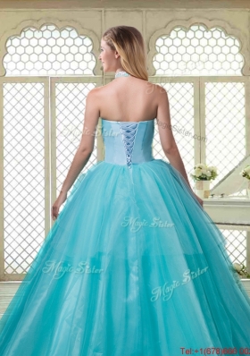 Popular Halter Top Quinceanera Dresses with Brush Train