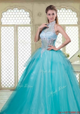Popular Halter Top Quinceanera Dresses with Brush Train