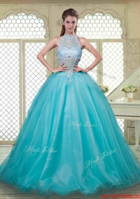 Popular Halter Top Quinceanera Dresses with Brush Train