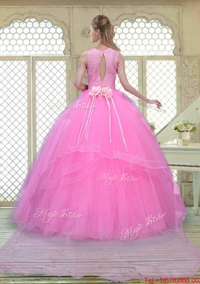 Popular Scoop Hand Made Flowers Sweet 16 Dresses with Brush Train