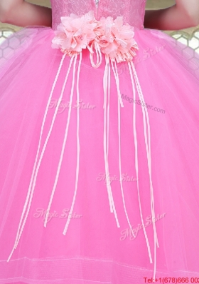 Popular Scoop Hand Made Flowers Sweet 16 Dresses with Brush Train