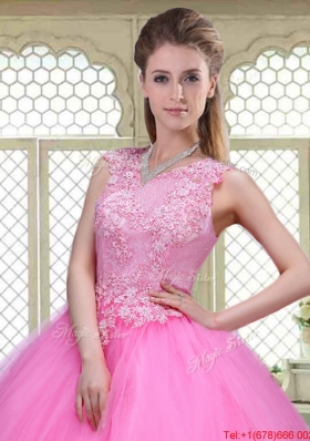 Popular Scoop Hand Made Flowers Sweet 16 Dresses with Brush Train