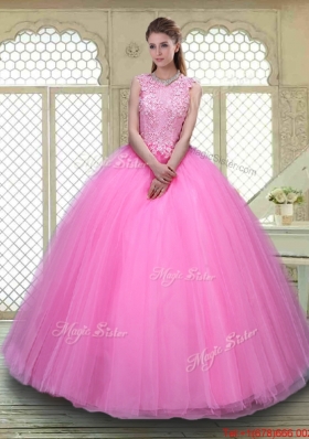 Popular Scoop Hand Made Flowers Sweet 16 Dresses with Brush Train