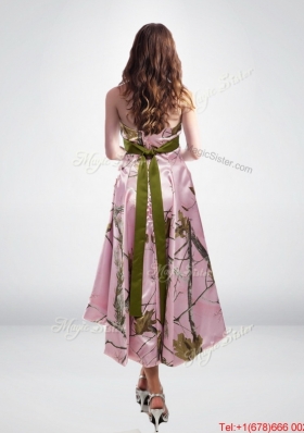 2015 Beautiful Multi Color High Low Camo Prom Dresses with Sashes