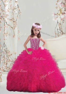 2015 Winter Classical Ball Gown Beaded and Ruffles Macthing Sister Dresses in Hot Pink