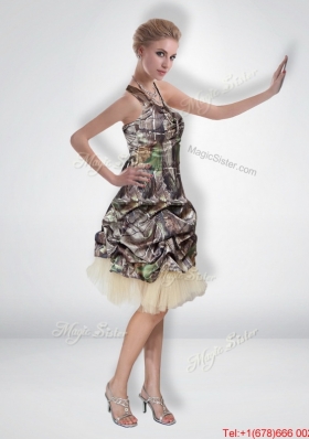 Beautiful 2015 Short Halter Top Camo Prom Dresses with Knee Length