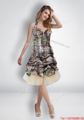 Beautiful 2015 Short Halter Top Camo Prom Dresses with Knee Length