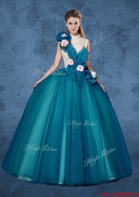 Cheap Hand Made Flowers Sweet 16 Dresses with High Neck