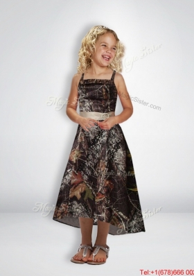 Elegant A Line Straps Tea Length New Arrival Flower Girl Dresses with Beading