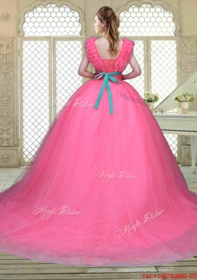 Fashionable Brush Train Quinceanera Dresses in Hot Pink
