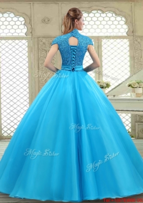 Fashionable High Neck Quinceanera Gowns in Baby Blue