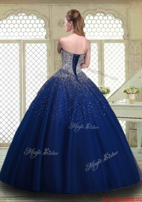 Gorgeous Ball Gown Strapless Quinceanera Gowns in Navy Blue