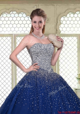 Gorgeous Ball Gown Strapless Quinceanera Gowns in Navy Blue