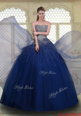 Gorgeous Ball Gown Strapless Quinceanera Gowns in Navy Blue