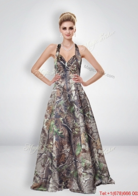 Perfect A Line Halter Top Multi Color Camo Prom Dresses with Brush Train