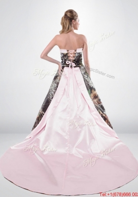 Perfect adn Beautiful Strapless Chapel Train Camo Wedding Dresses in Multi Color