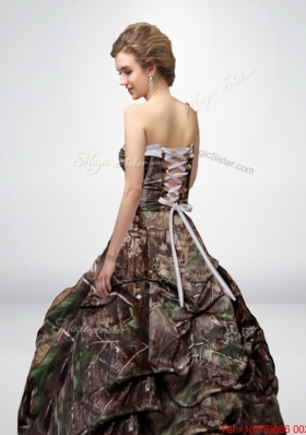 Perfect and Elegant A Line Strapless Camo Wedding Dresses with Court Train