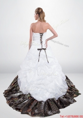 Perfect  and Elegant Lace Up Beaded Camo Wedding Dresses with Chapel Train