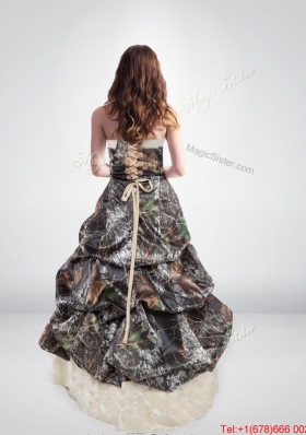 Perfect and Elegant Strapless Brush Train Camo Wedding Dresses with Pick Ups