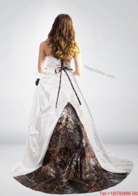 Perfect and Fashionable Strapless Hand Made Flower Camo Wedding Dresses in Multi Color