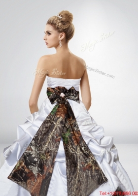 Perfect and Popular A Line Camo Wedding Dresses with Bowknot and Side Zipper