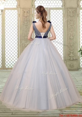 Pretty Champagne Straps Quinceanera Gowns with Belt and Appliques