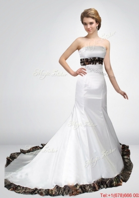 Wonderful and Perfect  Mermaid Strapless Camo Wedding Dresses in Court Train