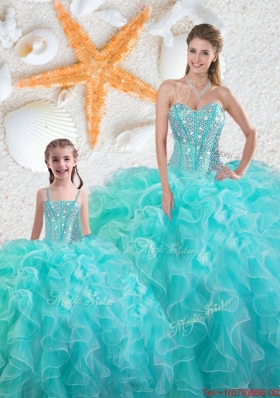 2015 Winter Beautiful Aqua Blue Macthing Sister Dresses with Beading and Ruffles