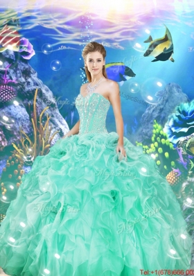 2015 Winter New Arrival Sweetheart Beaded and Ruffles Macthing Sister Dresses in Apple Green