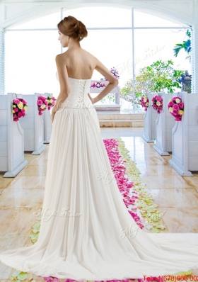 2016 Best Strapless Ruched Beach Bridal Dresses with Appliques