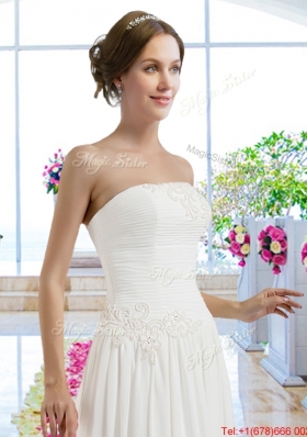 2016 Best Strapless Ruched Beach Bridal Dresses with Appliques